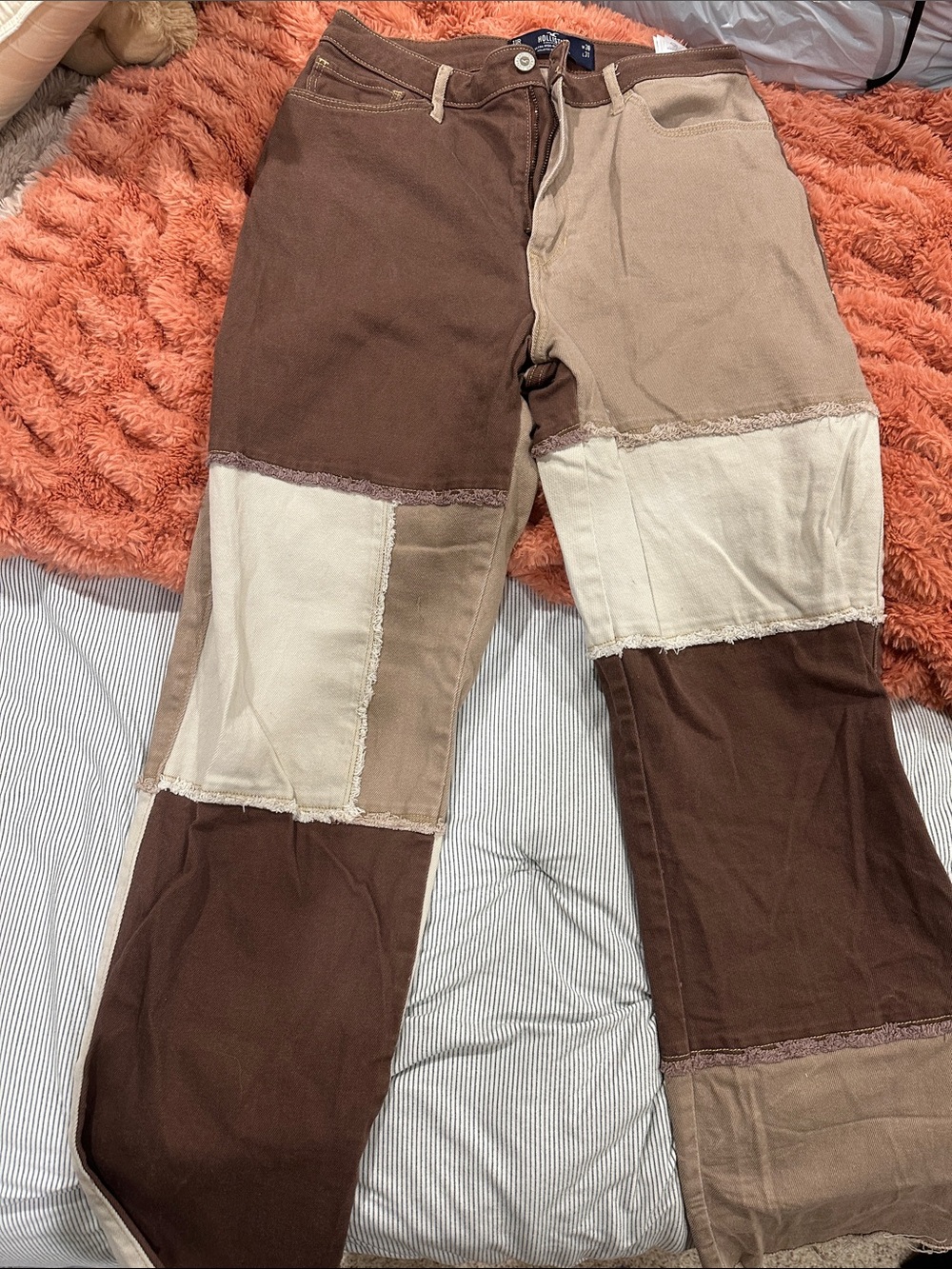 Women's Patchwork Brown & Cream Jeans